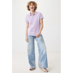 Women's casual-fit recycled cotton piqué polo, 220 g/m² lilac colour model view
