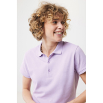 Women's casual-fit recycled cotton piqué polo, 220 g/m² lilac colour fifth model view