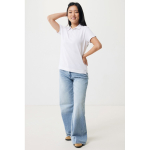 Women's casual-fit recycled cotton piqué polo, 220 g/m² off white colour model view