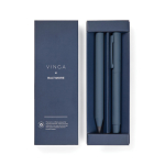 Set of recycled aluminium pens with rubber finish navy-blue colour
