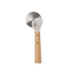 Stainless steel pizza cutter with wooden handle brown colour