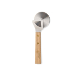 Stainless steel pizza cutter with wooden handle brown colour