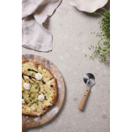 Stainless steel pizza cutter with wooden handle brown colour