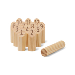 Mini numbered skittle game with 12 pins and 1 throwing pin brown colour