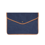 Recycled canvas laptop sleeve with colour trim, 16” navy-blue colour