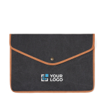 Recycled canvas laptop sleeve with colour trim, 16” navy-blue colour