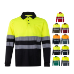 Fluorescent polyester long-sleeve work polo – 160 g/m2, Velilla various colours