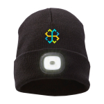 Ribbed stretch beanie, built-in front LED, 92 g/m2 black colour