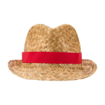 Breathable natural straw hat, customisable band red colour