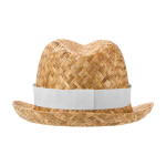 Breathable natural straw hat, customisable band white colour