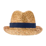 Breathable natural straw hat, customisable band navy-blue colour