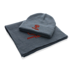 Elegant and sophisticated acrylic scarf, Polylana® blue gray colour view with logo