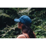 RPET sports cap with 6 panels and buckle closure navy-blue colour