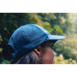 RPET sports cap with 6 panels and buckle closure navy-blue colour