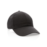 6-panel recycled cotton cap with velcro closure, 190 g/m² black colour