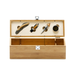 Wine set in elegant bamboo and metal box natural colour first view