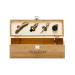 Wine set in elegant bamboo and metal box natural colour image with logo 2