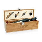 Wine set in elegant bamboo and metal box natural colour image with logo