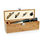 Wine set in elegant bamboo and metal box natural colour