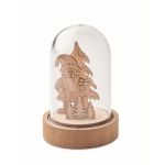 Wooden Christmas ornament, transparent casing, LED light wood colour