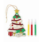 Christmas hanging ornament, wooden tree shape, colouring design wood colour second view