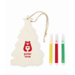 Christmas hanging ornament, wooden tree shape, colouring design wood colour third main view