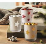 LED candle, glass jar, Christmas stars red colour ambient view