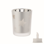LED candle, glass jar, Christmas stars matt silver colour