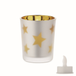 LED candle, glass jar, Christmas stars gold colour