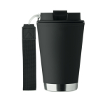 Double-wall travel mug, RPET strap, 300 ml black colour sixth view