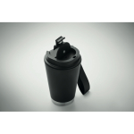 Double-wall travel mug, RPET strap, 300 ml black colour eighth view