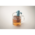Stainless steel tea infuser, silicone man design light blue colour fourth photographic view
