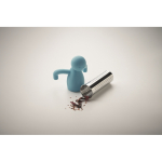 Stainless steel tea infuser, silicone man design light blue colour fifth photographic view