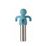 Stainless steel tea infuser, silicone man design light blue colour view with print area