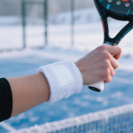 Poly-cotton exercise wristband, custom patch black colour ambient view