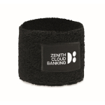 Poly-cotton exercise wristband, custom patch black colour main view