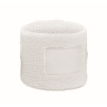 Poly-cotton exercise wristband, custom patch white colour