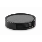 Set of 4 coasters, matching holder, synthetic leather black colour