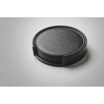Set of 4 coasters, matching holder, synthetic leather black colour third photographic view