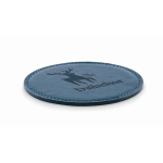 Branded, round synthetic leather coaster navy-blue colour main view