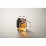 Stainless steel tea infuser, plastic hook black colour third photographic view