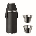 Stainless steel hip flask, 2 shot glasses, 230 ml and 20 ml black colour
