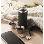Stainless steel hip flask, 2 shot glasses, 230 ml and 20 ml black colour ambient view