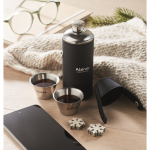 Stainless steel hip flask, 2 shot glasses, 230 ml and 20 ml black colour main ambient view