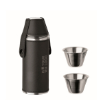 Stainless steel hip flask, 2 shot glasses, 230 ml and 20 ml black colour view with print area