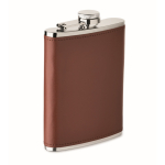 Stainless steel hip flask, synthetic leather cover, 200 ml brown colour