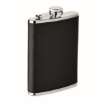Stainless steel hip flask, synthetic leather cover, 200 ml black colour