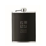 Stainless steel hip flask, synthetic leather cover, 200 ml black colour view with print area
