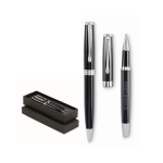 Pen and roller set, case included, blue and black ink black colour view with print area