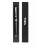 Twist-action recycled stainless steel pen, case, blue ink black colour third main view